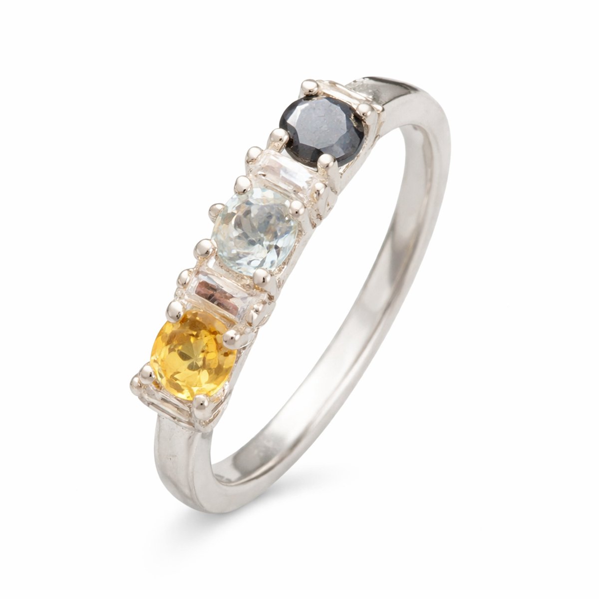 Zilveren Ring met Toermalijn en Prasioliet - Art Deco Damesring - 9 Karaat Look