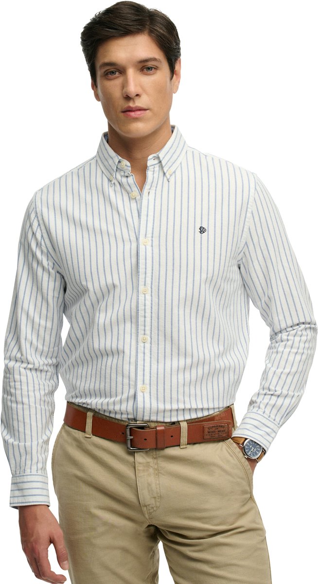 Superdry Overhemd Preppy Oxford Ls Shirt M4011100a J8p Classic /optic Stripe Mannen Blauw