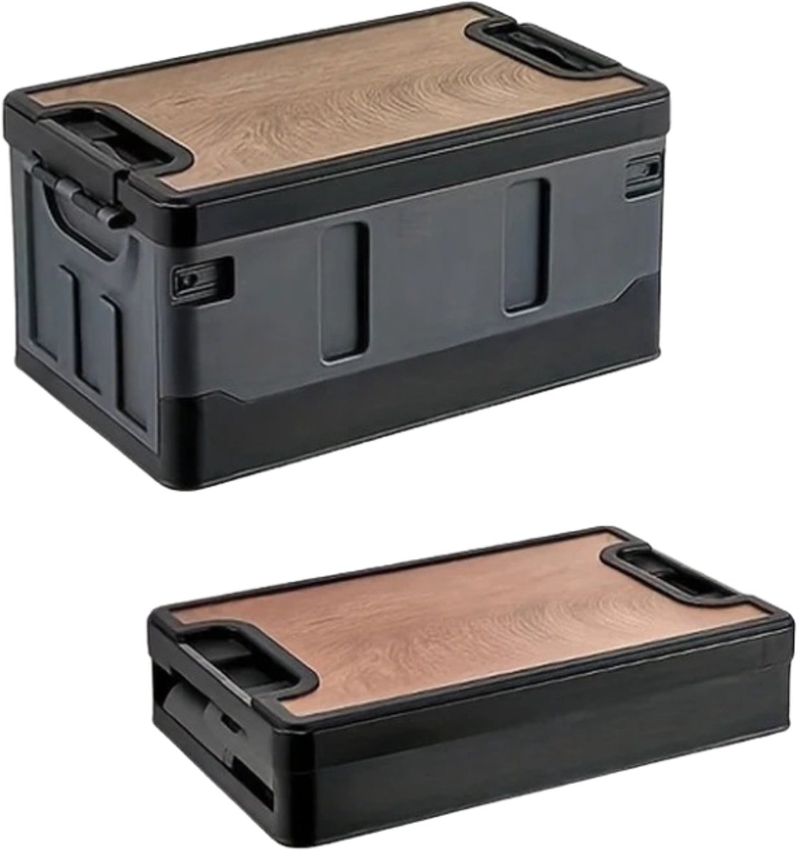 DIMICO - Camping Opbergbox 35L - Opbergboxen – Opvouwbare Auto Kofferbak Organizer met Houten Deksel – Waterdichte Opbergkoffer – tot 50 kg – Outdoor & Camping Box