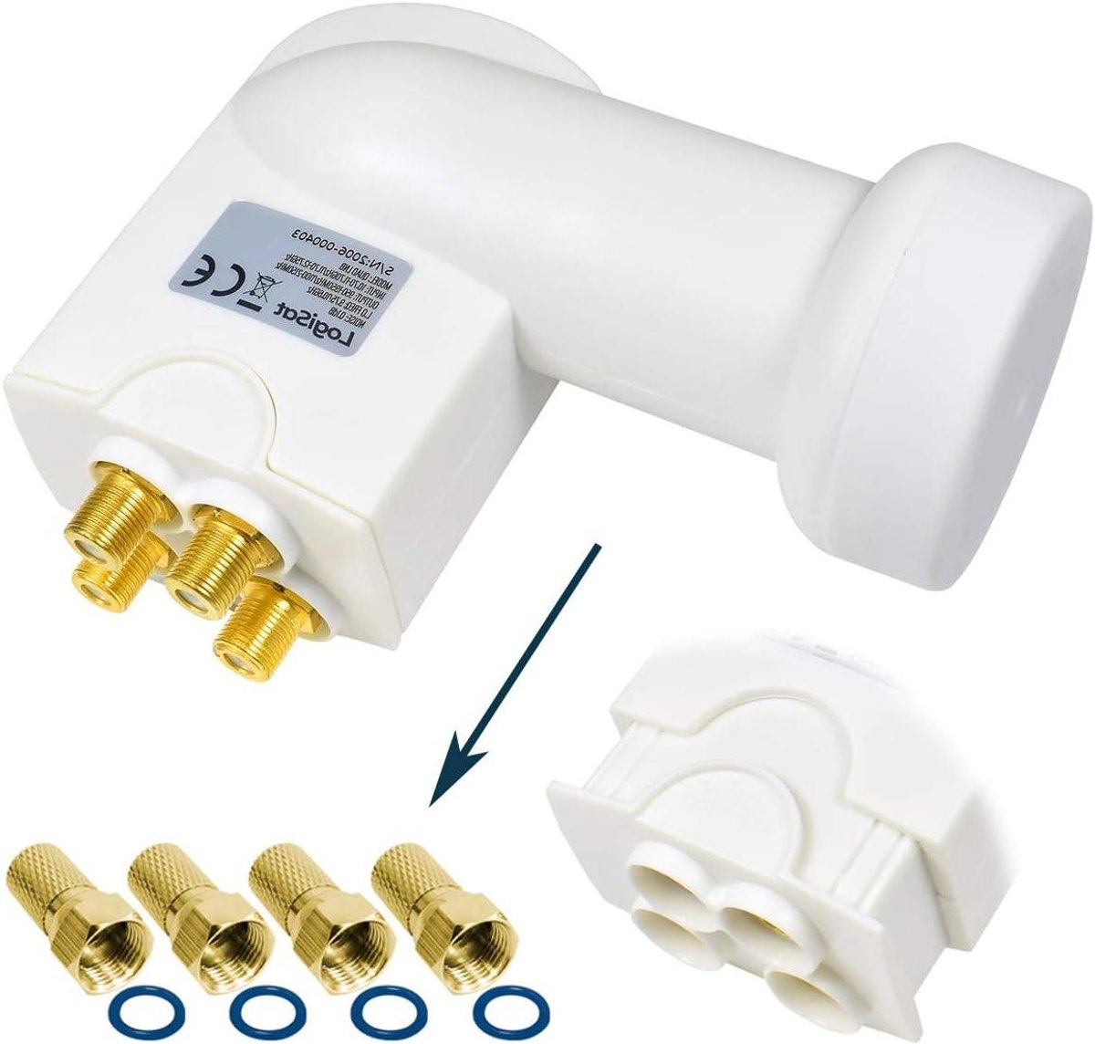 Quad LNB - 4 deelnemers LNB - Digitale TV - 01 dB ruisarm - 40 mm bevestiging
