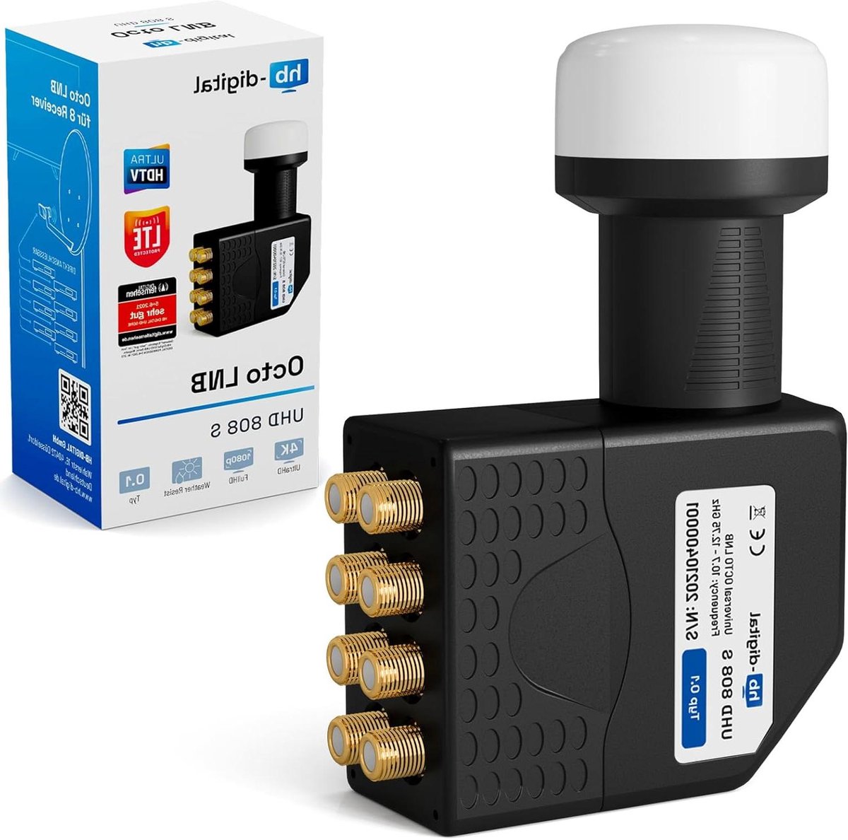 Octo LNB - 8 deelnemers LNB - TV Ontvangst - Goudkleurige contacten - 0.1 dB ruisgetal - Zwart