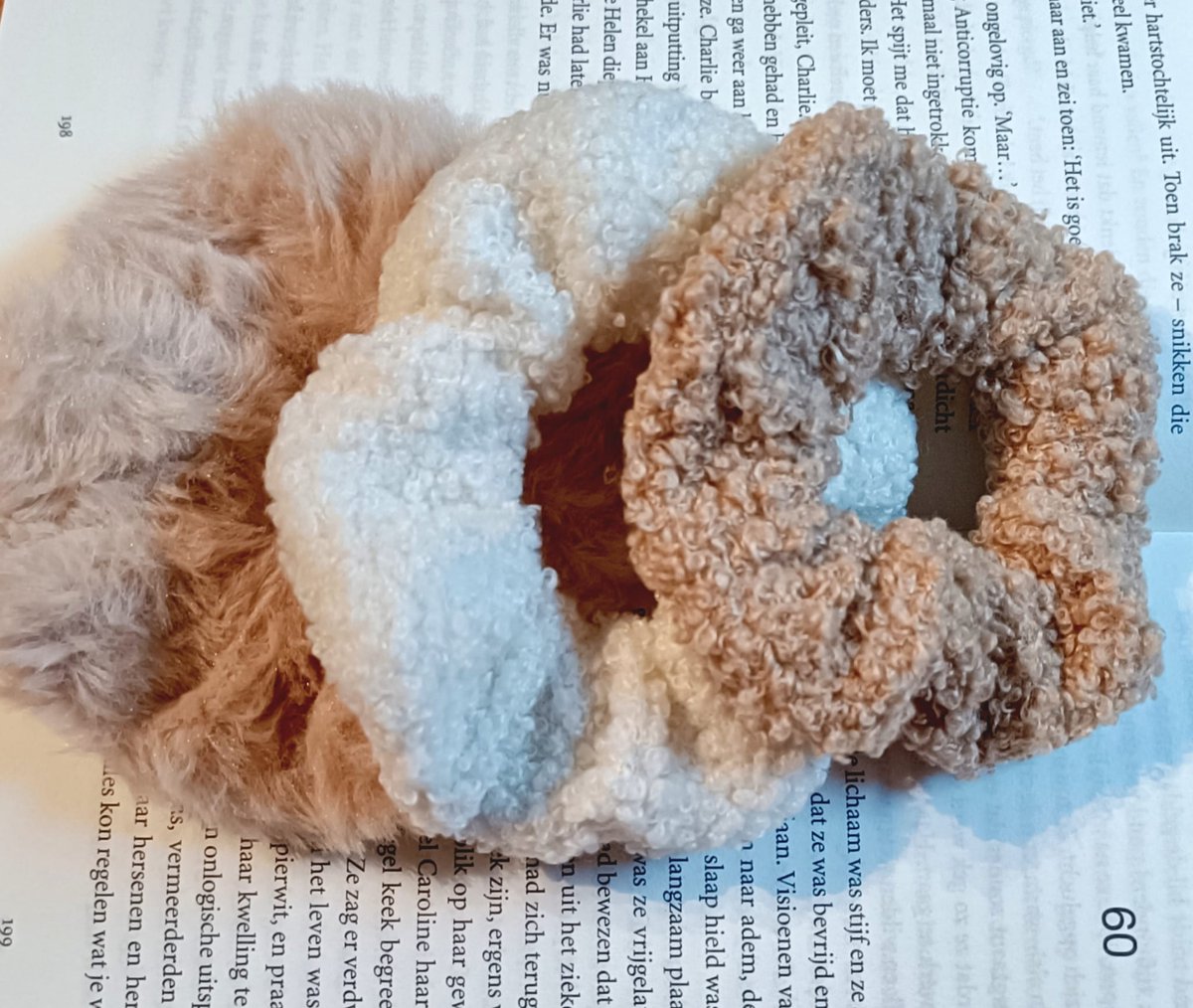 Haarelastieken groot - Scrunchie - divers - wit lichtbruin en bruin - haaraccessoires