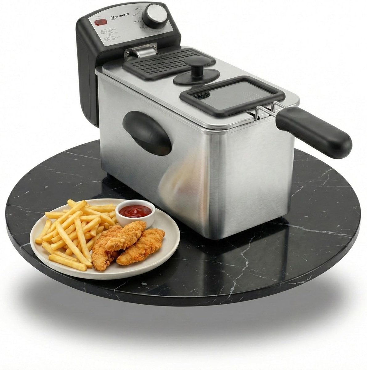 Friteuse 3 l 2000 W – Roestvrijstalen friteuse met olie | Oliefriteuse 130–200 °C | Huishoudelijke friteuses met kijkvenster | Roestvrijstalen friteuse | Friteuse voor frietjes | EF2000