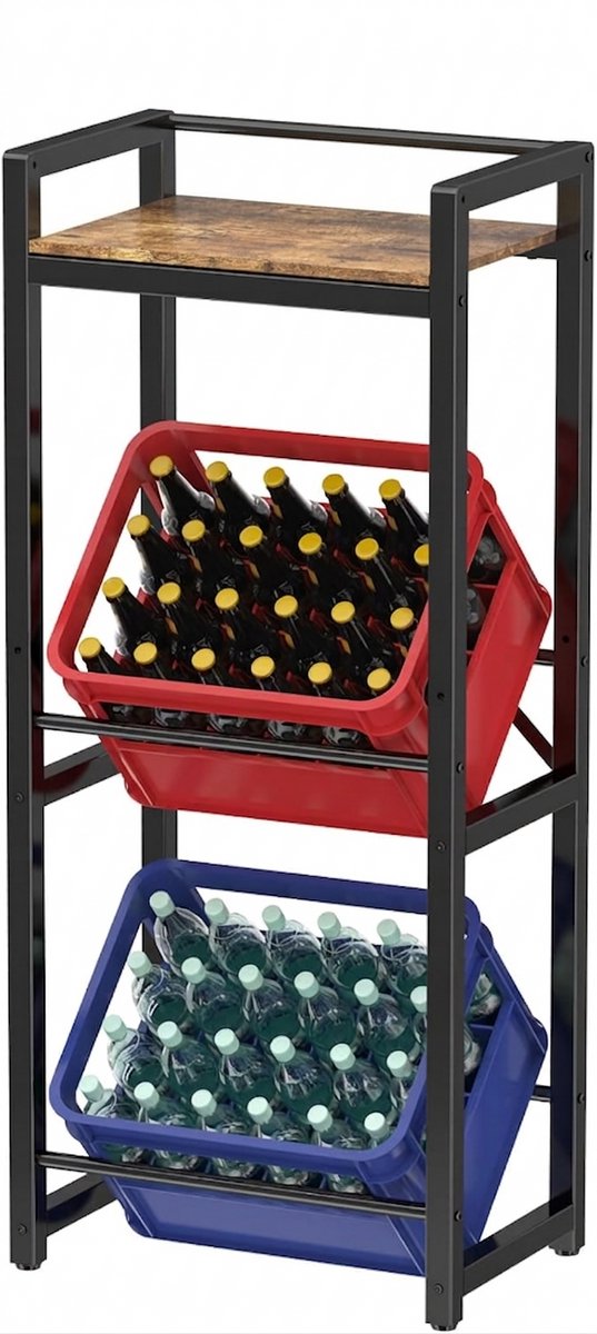 Krattenrek - Opbergrek - Stellingkast voor in de Keuken en Garage - Opbergkast voor Kratten - Ruimtebesparende Opslag - Geschikt voor het Opbergen van 2 Kratten - 32 x 49 x 117,3 cm - Zwart - van Imperatoris