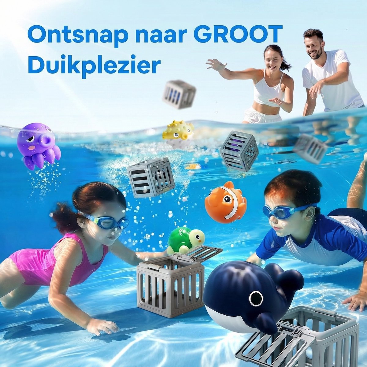 Sogiol® Duikspeelgoed - Duikspeelgoed voor Kinderen - Zwembad Speelgoed - 6 Zeedieren & 6 Duikkooien - Waterspeelgoed -voor buiten, strand, meer en zomerfeest – foto 6