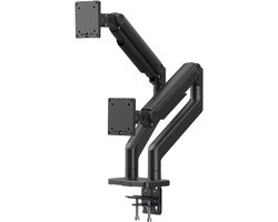 DIGITUS monitorbeugel – 2 schermen – tot 45 inch – draagvermogen 20 kg – mechanische veer – voor platte en gebogen monitoren – VESA 75x75 100x100 – draaien, zwenken, kantelen – zwart