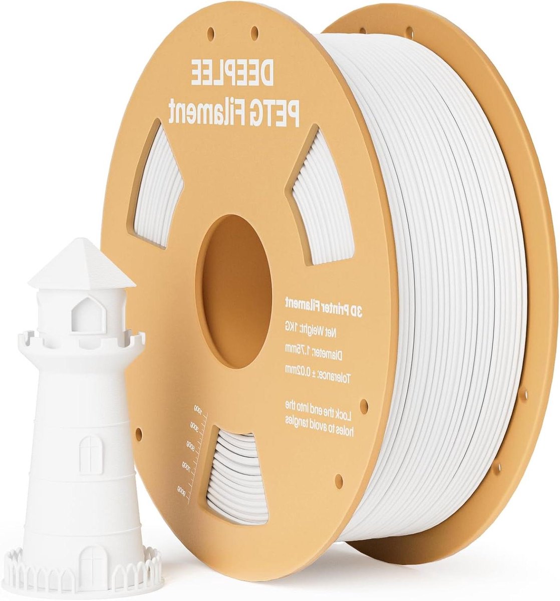 DEEPLEE PETG filament 1,75 mm, PLA 3D-printerfilament, maatnauwkeurigheid +/- 0,02 mm, voor de meeste FDM 3D-printers, 1 kg, wit