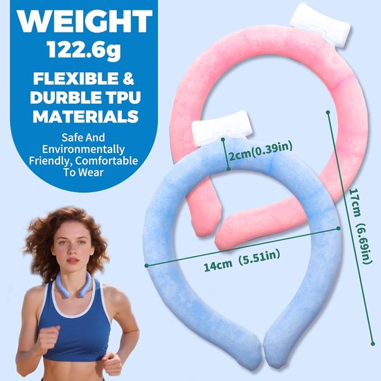Koelring voor de nek - Herbruikbare nekkoelbuis - IJsring voor de nek - Koelring voor verkoeling en verkoeling tijdens de zomerhitte - product voor lichaamskoeling, koud kompres om opvliegers - voor huisdieren die buiten leven - Blauw, Roze — afbeelding 2