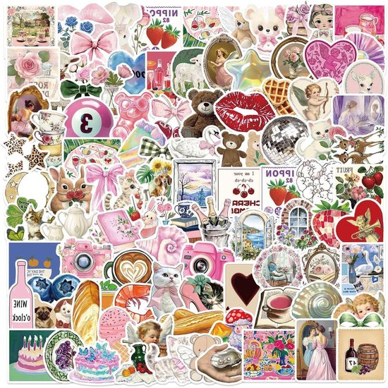 Esthetische Stickers - Girly Vinyl Pakket - Decoratie Knutselen - 100 Unieke Stuks - 11.9x7x1.7 cm - Roze