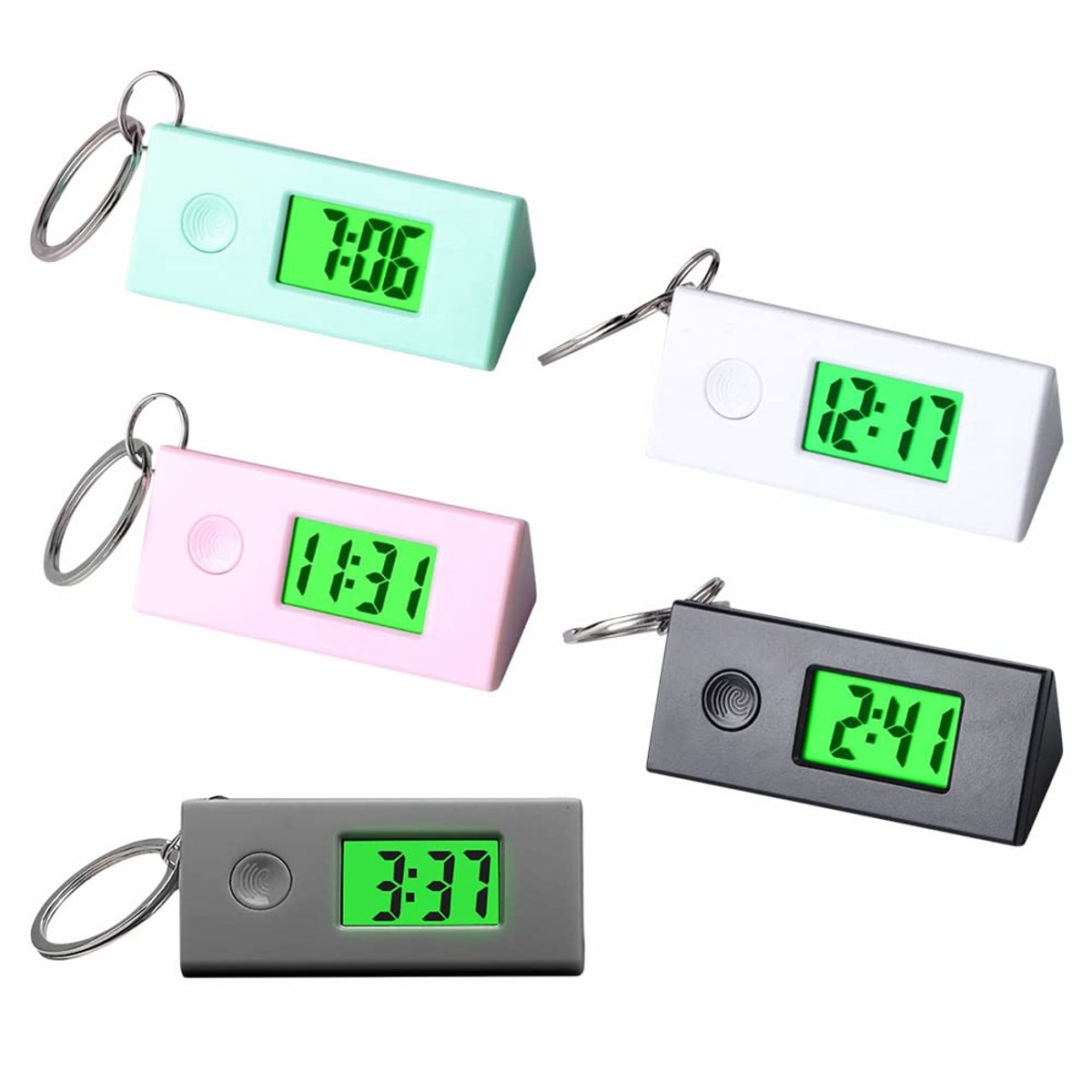 longziming -Mini Digitale Sleutelhanger Horloge - Compacte Zakhorloge - Digitaal Horloge - Tijd En Datum Weergave - Stabiel Driehoekig Ontwerp - ABS Kunststof - Lichtgewicht En Schokbestendig - Ideaal Voor School En Reizen - 5 Stuks