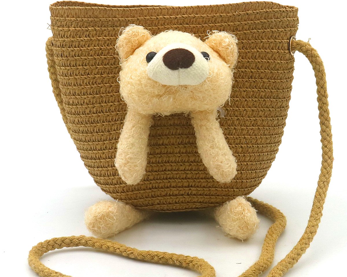 Ultiluxe® Crossbody tas met Beertje - Schoudertas voor kinderen - Woven tas voor meisjes - 12.5 x 14.5 x 5.5 cm - Tas - Beer - Bruin