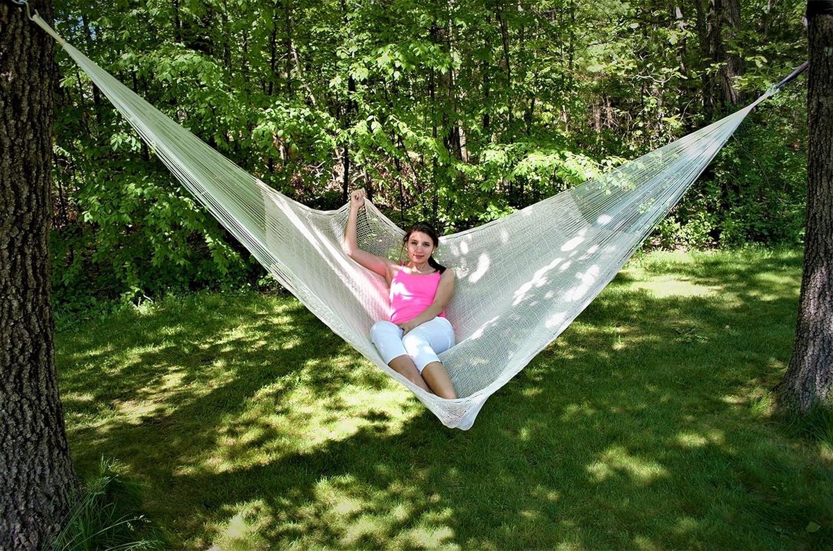 Grote Hangmat - Koopje voor twee - Ontspannen buiten - Handgeweven diamantweefsel - 3.99 x 1.62 meter - Off-white