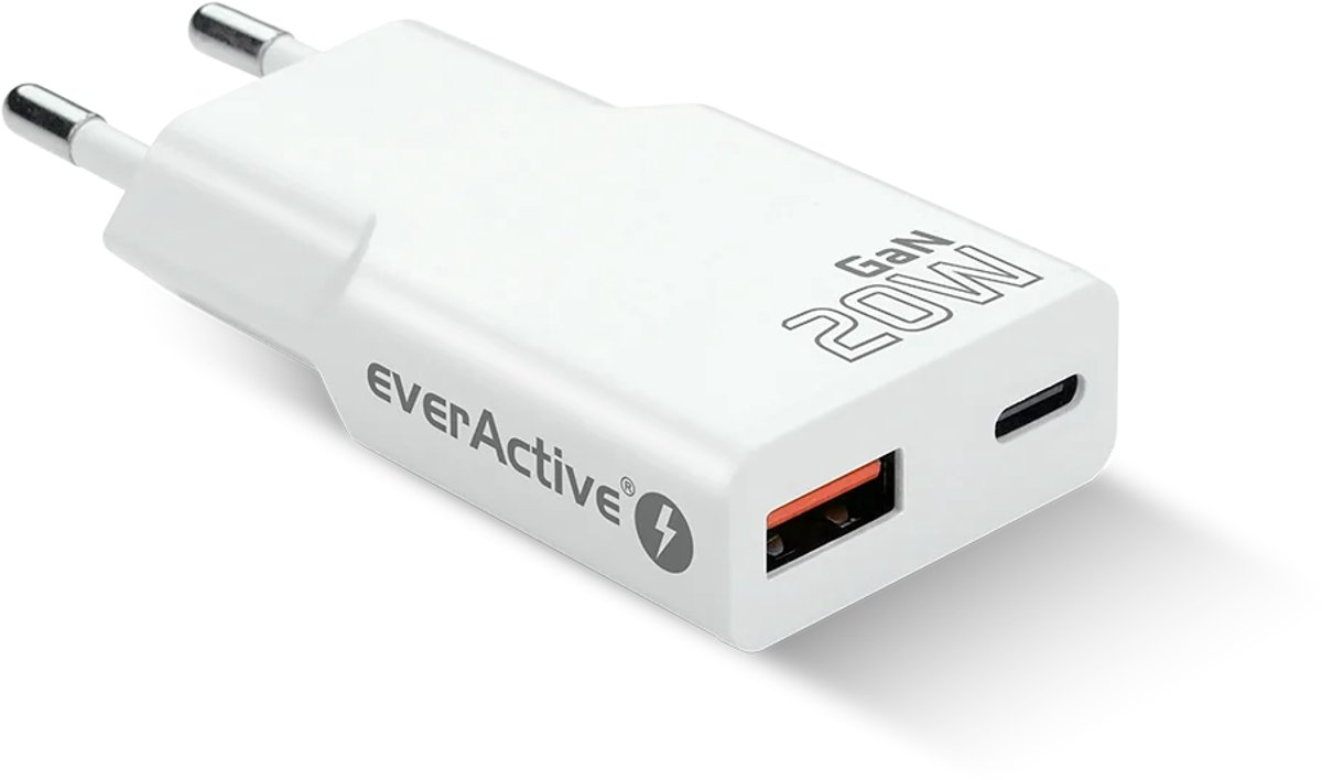 everActive GaN SUPER SLIM SC-340Q AC-oplader met QC3.0 USB-poort en 20 W USB-C PD