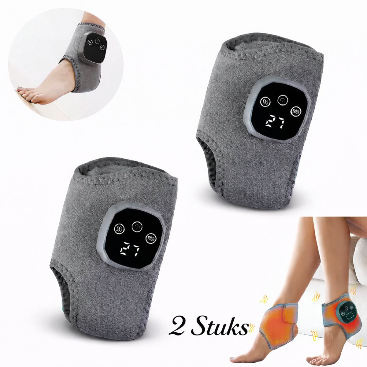 Voetmassager - Draadloze voetmassager met 3 standen en 5 warmteniveaus - 2 STUKS - Voetwarmer met massager voor enkel-, hiel-, voetzool, voetboog - massagefunctie voor een betere doorbloeding - voor pijnverlichting