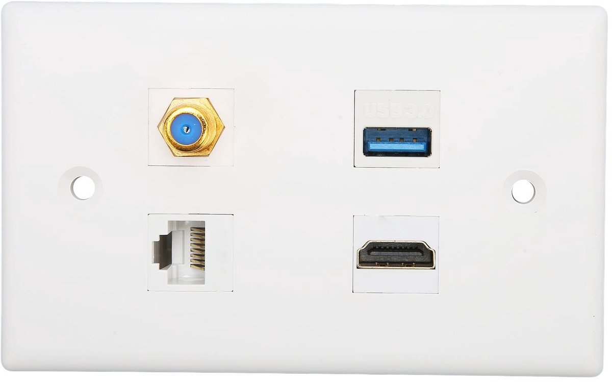 HDMI Wandcontactdoos 4 Poorten - Multifunctioneel met HDMI, USB 3.0, F-Type, Cat6