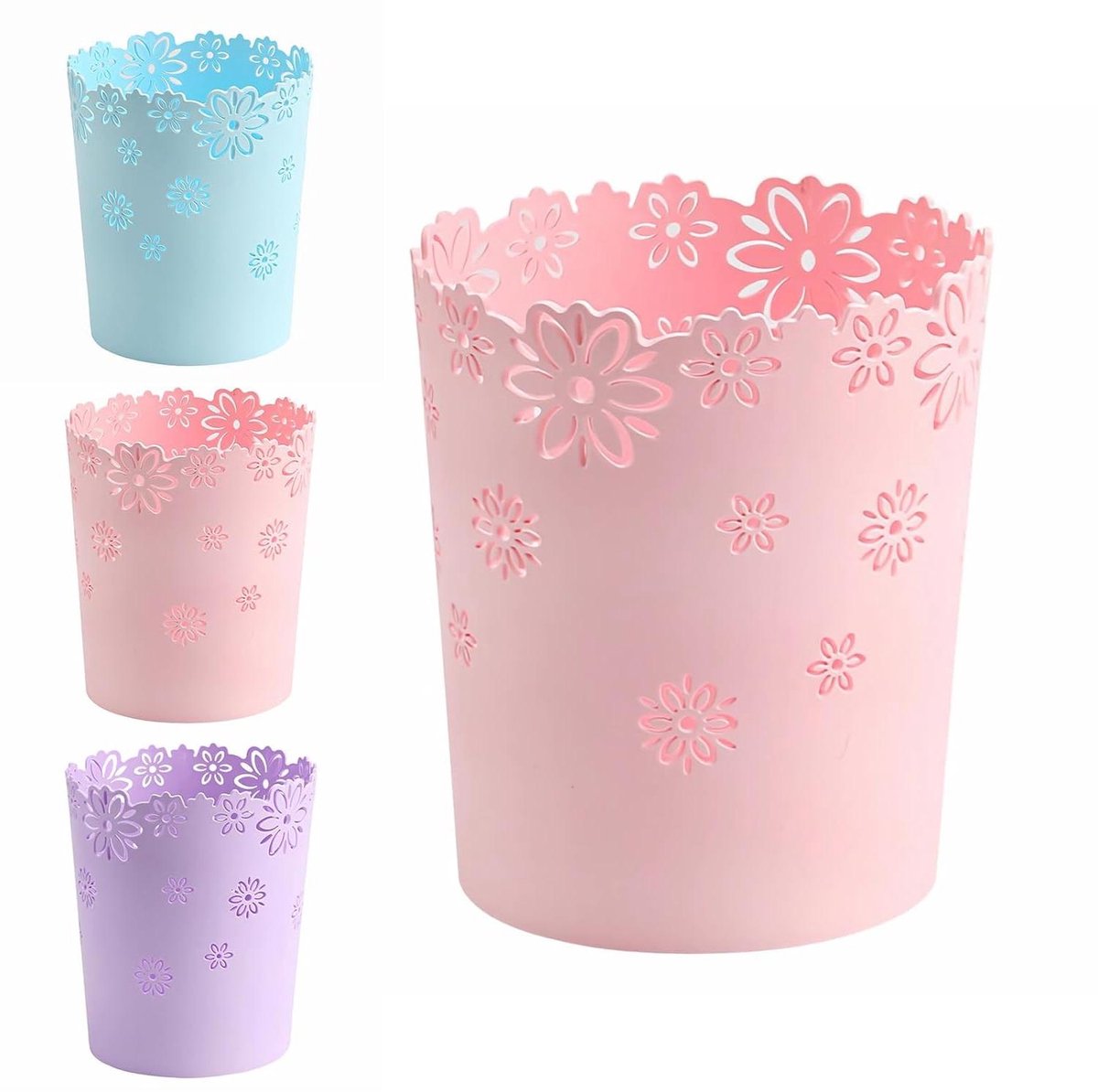 Afvalmand Bloemvorm - Prullenbak Mandje - Kantoor Woonkamer - Holle Kant Decoratie - S M L Maten - Blauw Roze Koffie