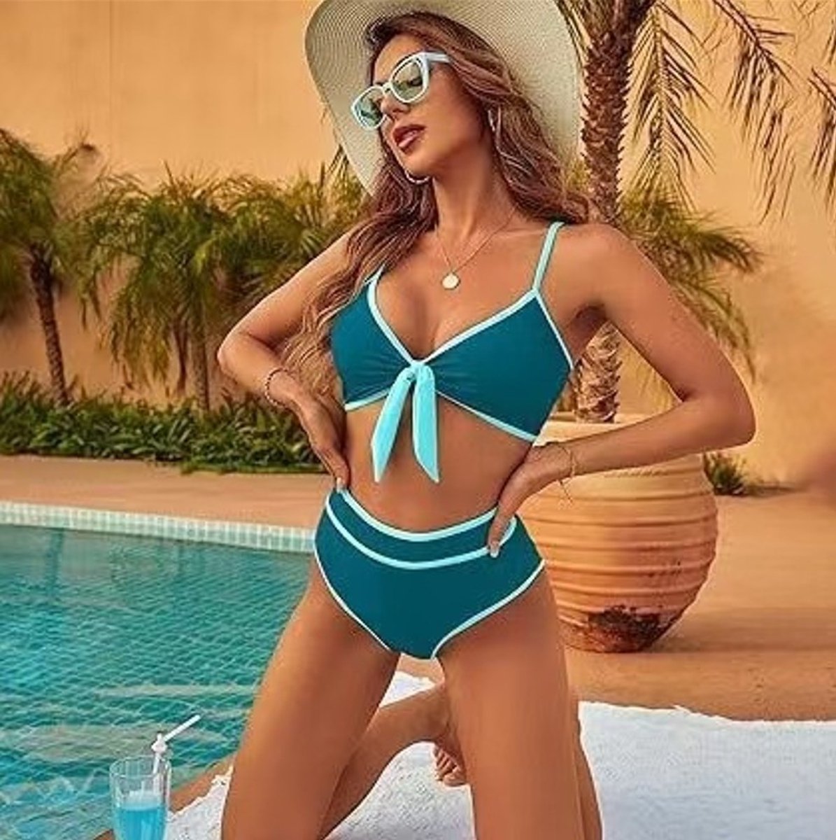 SUNMOOL Dames Hoge Taille Bikini Set - Zwemkleding - Groen - Maat : S