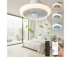 MUPOO Modern Plafondventilator met verlichting met App Afstandsbediening- Ø 46cm - Dimbaar & 3 Kleurstanden- Stil & Winterstand- Voor Woonkamer & Slaapkamer