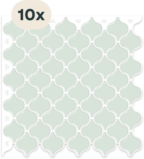 Solusia Carrelage Autocollant Vert - Motif Oriental - 10 Carreaux Muraux Adhésifs de Luxe - Panneaux Muraux Imperméables pour Cuisine, Salle de Bain et Toilettes - 25,4 x 25,4 cm - Facile à Poser - Carrelage Stickers Carrelage Lanterne Marocaine