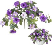 Kunstplant Petunia - 12 petunia's - Kunst Hangplant Petunia - Paars/Witte Kunstbloemen - Kunstmatige hangplant - Nepplanten - Kunstbloemen - Binnen & Buiten - Onderhoudsvrij - Voor hek binnen buiten tuin veranda dakrand bruiloft muur decor
