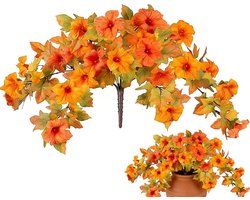 Kunstplant Petunia - 12 petunia's - Kunst Hangplant Petunia - Oranje Kunstbloemen - Kunstmatige hangplant - Kunstbloemen Hangtak - Nepplanten - Kunstbloemen - Binnen & Buiten - Onderhoudsvrij - Koningsdag Tuindecoratie - Feestelijke tuindecoratie