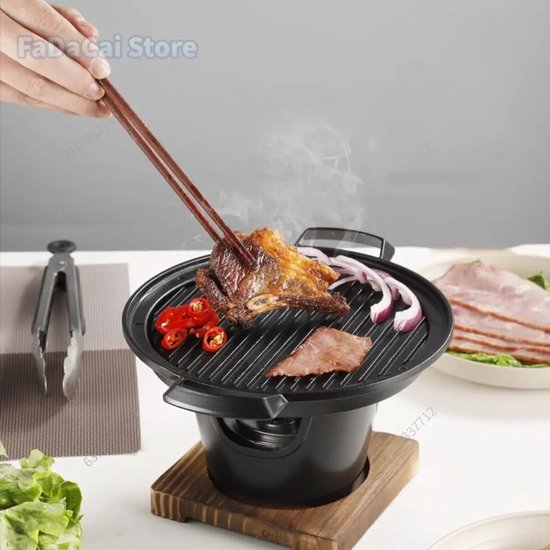 Linkforu - Japanse Mini Kachel - Grill - BBQ - Mini-Barbecue - Barbecuegrill - Houtskool - Kamperen - Draagbaar - Anti Aanbak - Aluminium - Houtenvoet - 21x13x13 cm van Merkloos — afbeelding 3