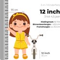 Illustration d'une fille de 95 cm à côté d'un vélo d'enfant de 12 pouces. Texte : 12 pouces, 3 à 4,5 ans.