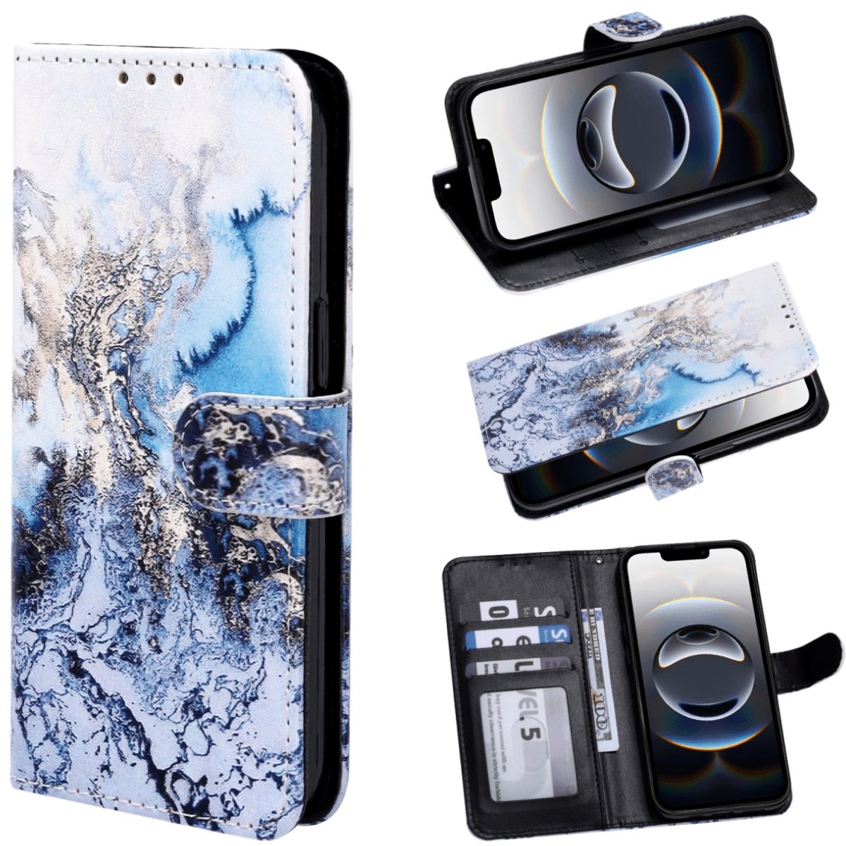 Casemania - Bookcase Hoesje – Geschikt voor Samsung S26 - Marmer Blauw