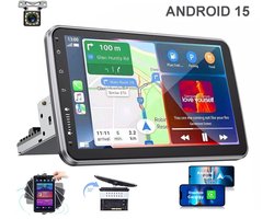 ESSGOO 1DIN Autoradio 360° draaibaar scherm - Android 15 - 4+64G - Draadloos Carplay & Andriod Auto - Bluetooth - GPS-navigatiesystem - 12LED Achteruitrijcamera - Microfoon - Wifi Bluetooth