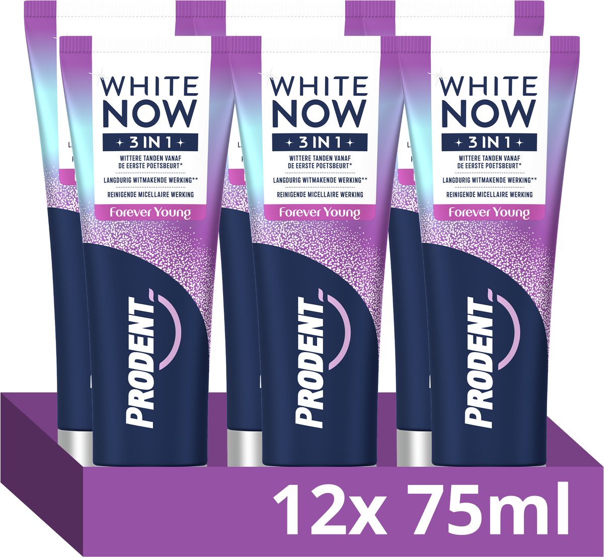 Prodent White Now Tandpasta - 3-in-1 Forever Young - met langdurig witmakende werking** en micellaire reiniging - 12 x 75 ml