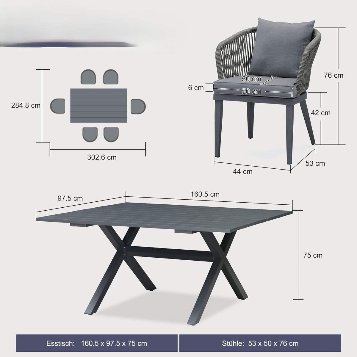 Rattan Tuinset 7-delig 160 x 90 cm – Luxe Polyrattan Tuinmeubel Set voor 6 Personen met Aluminium Frame, Waterdichte Kussens & Moderne Ring Rugleuningen – Weerbestendige Terras en Balkon Set – Urbanhome