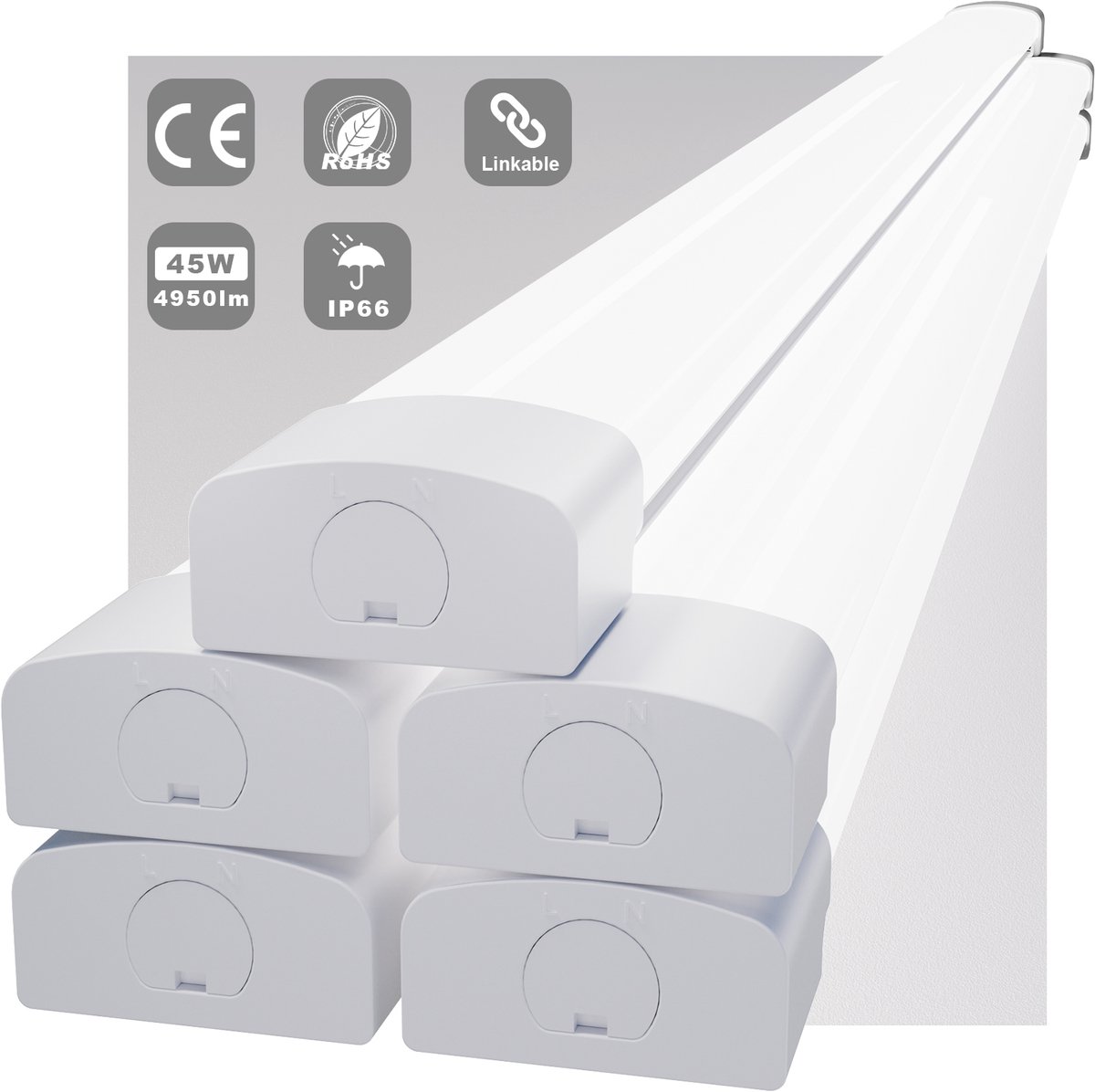 MODLICHT - 5PCS LED Batten 150 cm 45W 5000K 5000LM - Daglicht wit - LED TL Armatuur - Voor werkplaats, schuur en als onderbouwverlichting