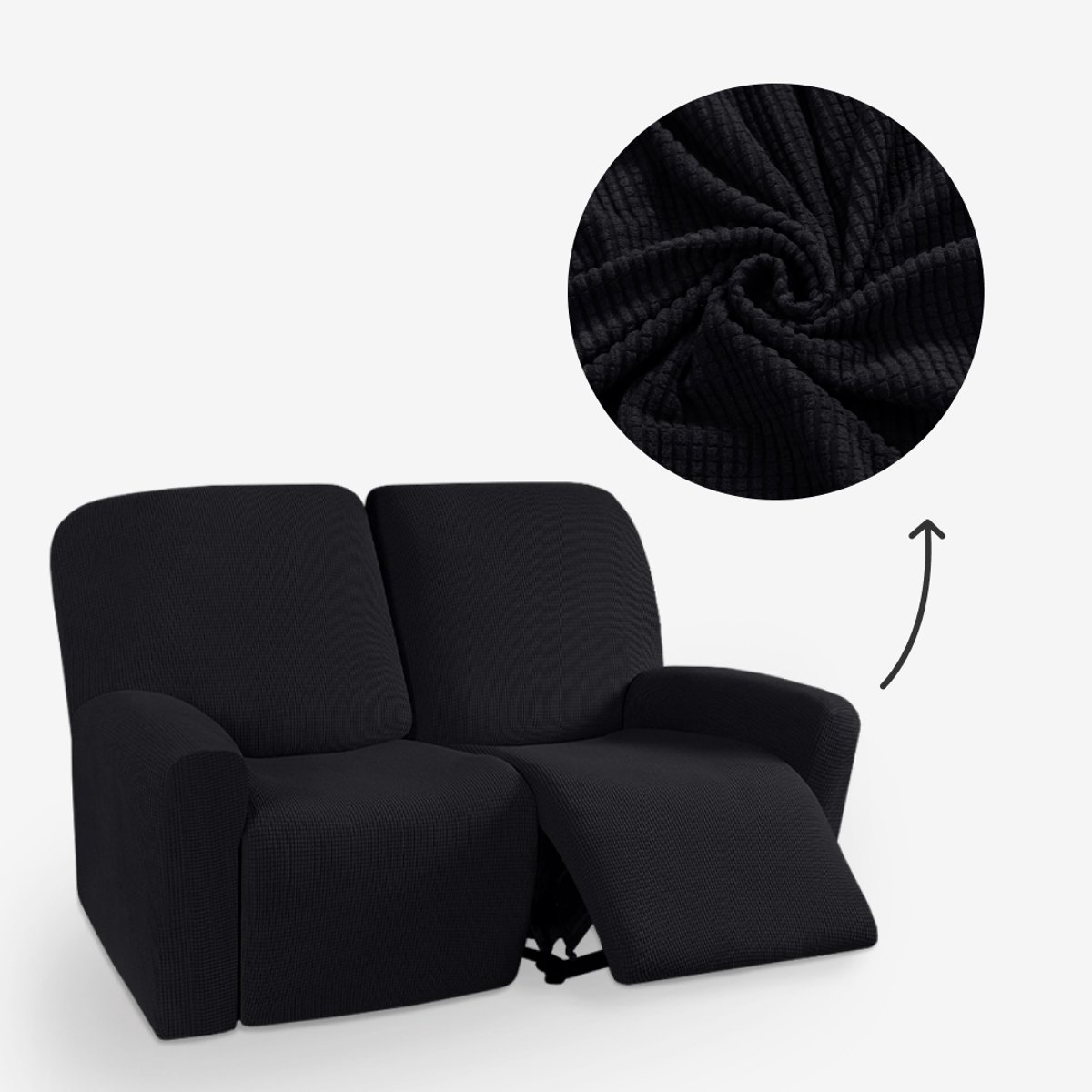 BankhoesDiscounter Knitted Recliner Fauteuil Hoes – Relaxzetel – Relax Sofa Hoes – Bankbeschermer – Zetel Hoes - Sofa Cover - M2 (122-165cm) - Zwart