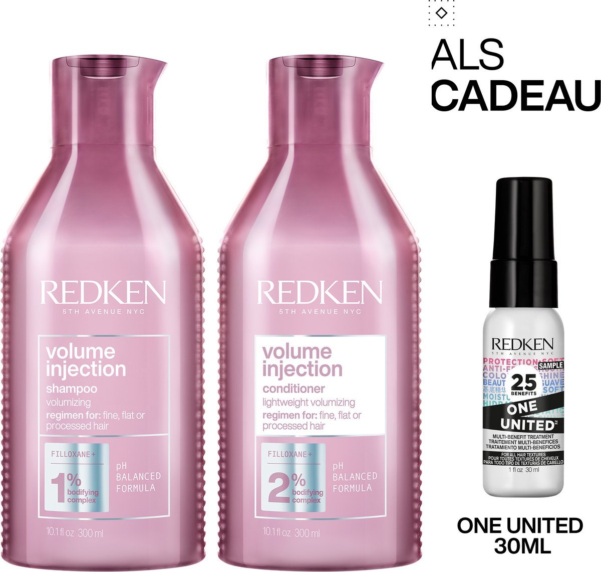 Redken Volume Injection Duo + Cadeau - Shampoo 300ml & Conditioner 300ml + One United 30ml Cadeau - Fijn Haar