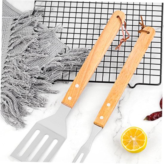 BBQ gereedschap set - RVS barbecue tools met houten handgreep - met ...