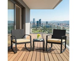 Bealife WR210 Garden Tuinset – 3 Delige Stoel Loungesets – Rieten Patio Set 2 Persoons met Salontafel – Bistroset van Rotan Patio Stoelen voor Balkon, Veranda, Tuin, Zwembadzijde -68x58x73cm- Geel
