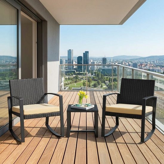Bealife Garden Ensemble de jardin - Ensembles lounge 3 pièces - Set de terrasse en osier 2 personnes avec table basse - Ensemble extérieur de Chaises de terrasse en rotin pour balcon, véranda, Jardin, côté piscine - Jaune
