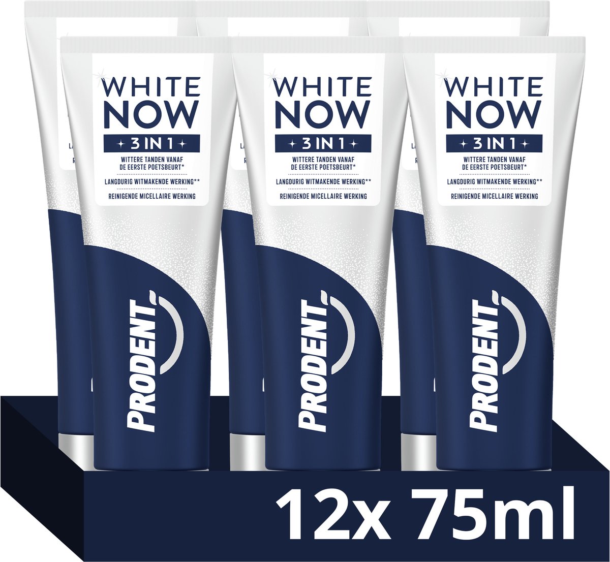 Prodent 3-in-1 Tandpasta - White Now - met langdurig witmakende werking** en micellaire reiniging - 12 x 75 ml
