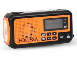 FOLLESA® DAB-373BT Noodradio - Solar Powerbank - 5000mAh - DAB+/FM - Met waterdicht zakje - Noodradio - Opwindbare Survivalradio - Bluetooth & Digitale Wekker - Ideaal voor Noodpakket.