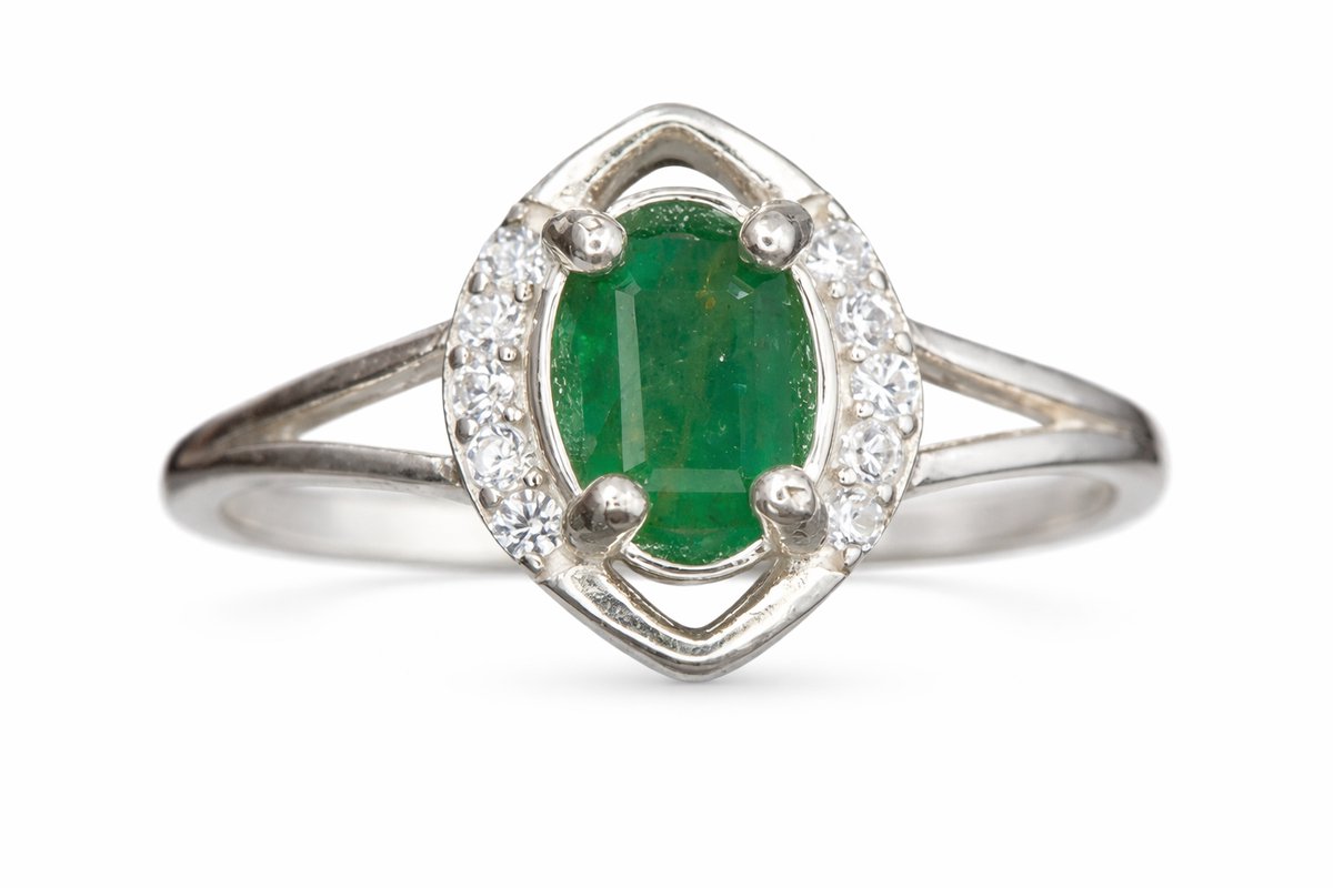 Smaragd Ring 925 Sterling Zilver - Groene Edelsteen Damesring - Elegant Design