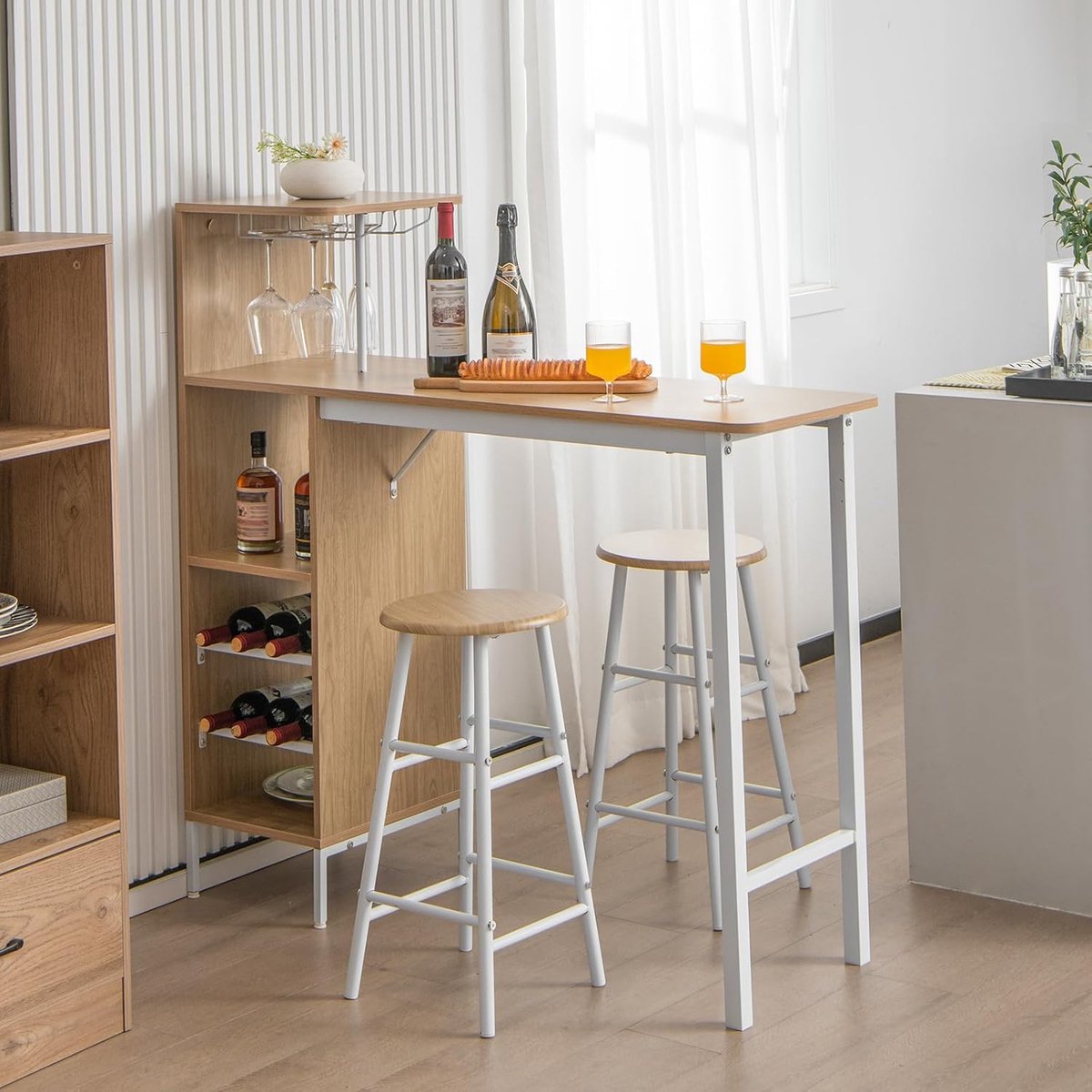 Barkruk Set van 2 Verstelbaar 52 x 52 x 94 cm – 360° Draaibare Barstoelen met Armleuningen en Rugleuning – Luxe Kunstleren Keukenkrukken met Voetensteun naturel – Urbanhome