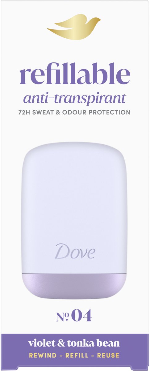 DOVE Anti-Transpirant Refillable Deodorant Starterkit - No. 4 Violet & Tonka Bean - beschermt tot 72 uur tegen zweet en lichaamsgeur - 35 ml