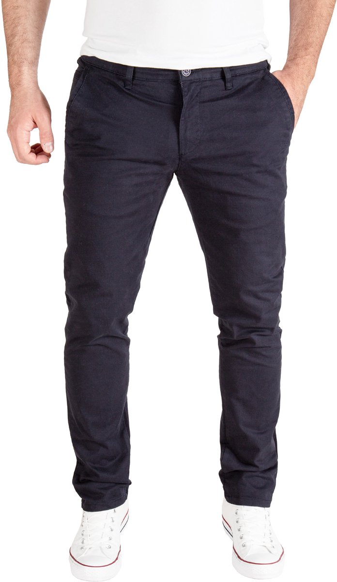 PITTMAN Heren Chinobroek Derrick – Slim Fit – Katoen Stretch – Donkerblauw – 5-pocket