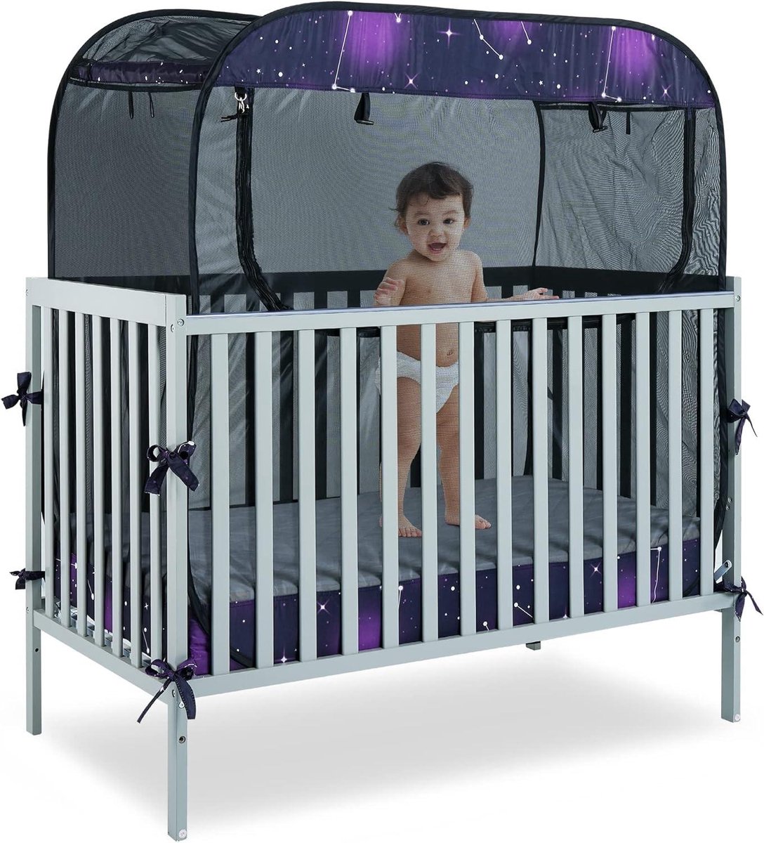 Baby Bed Tent - Baby Mosquito Net - Veilig Slapen - Anti-klim Ontwerp - 130x71x130 cm - Paars
