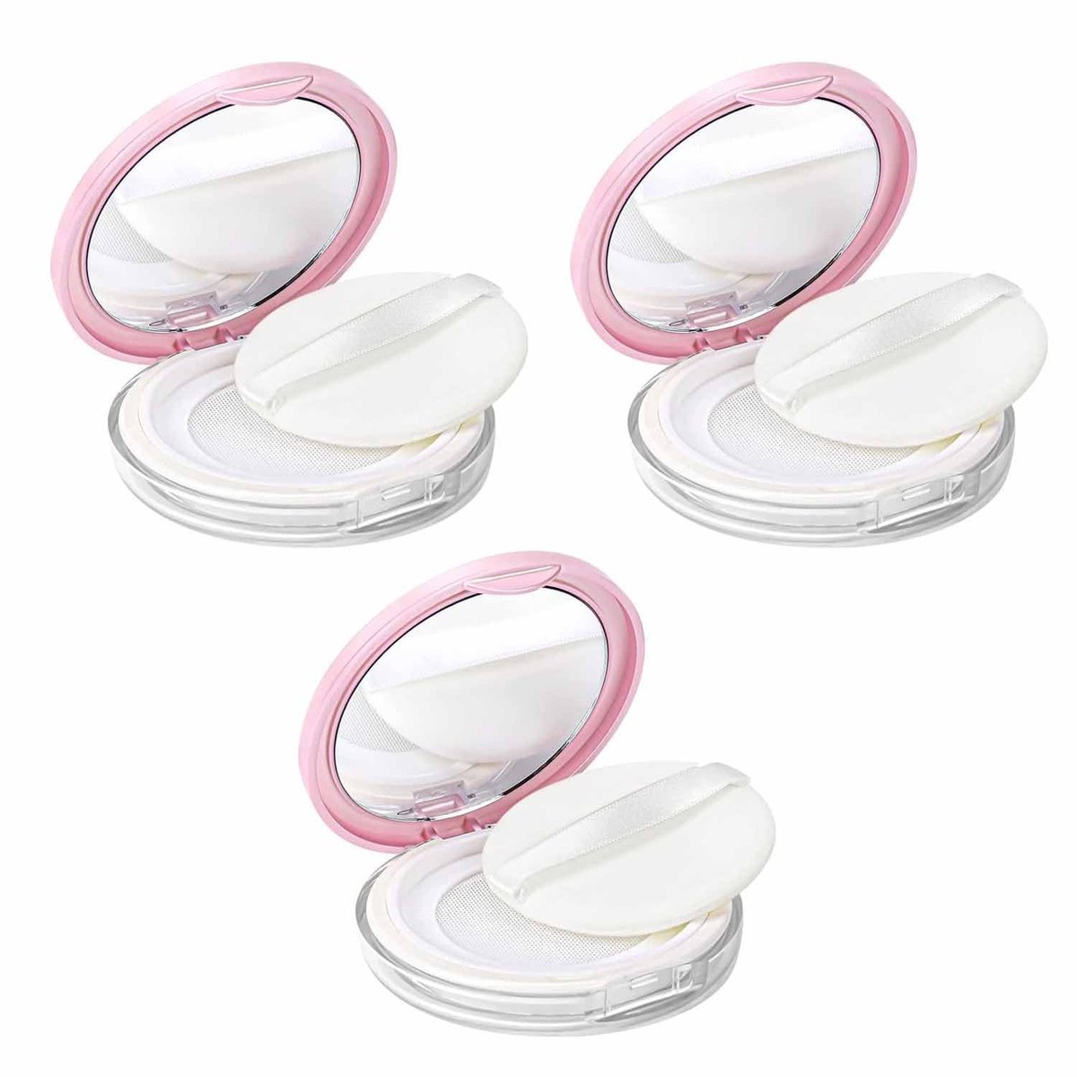3-Piece Refillable Poederdoos met Puff en Spiegel - Compact Make-up Organizer voor Foundation