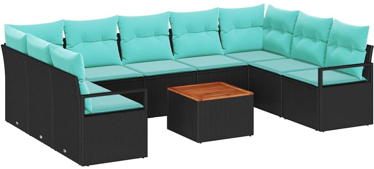 vidaXL - Tuinbank - Set - met - kussen - 10 - pcs - Zwart - poly - rattan