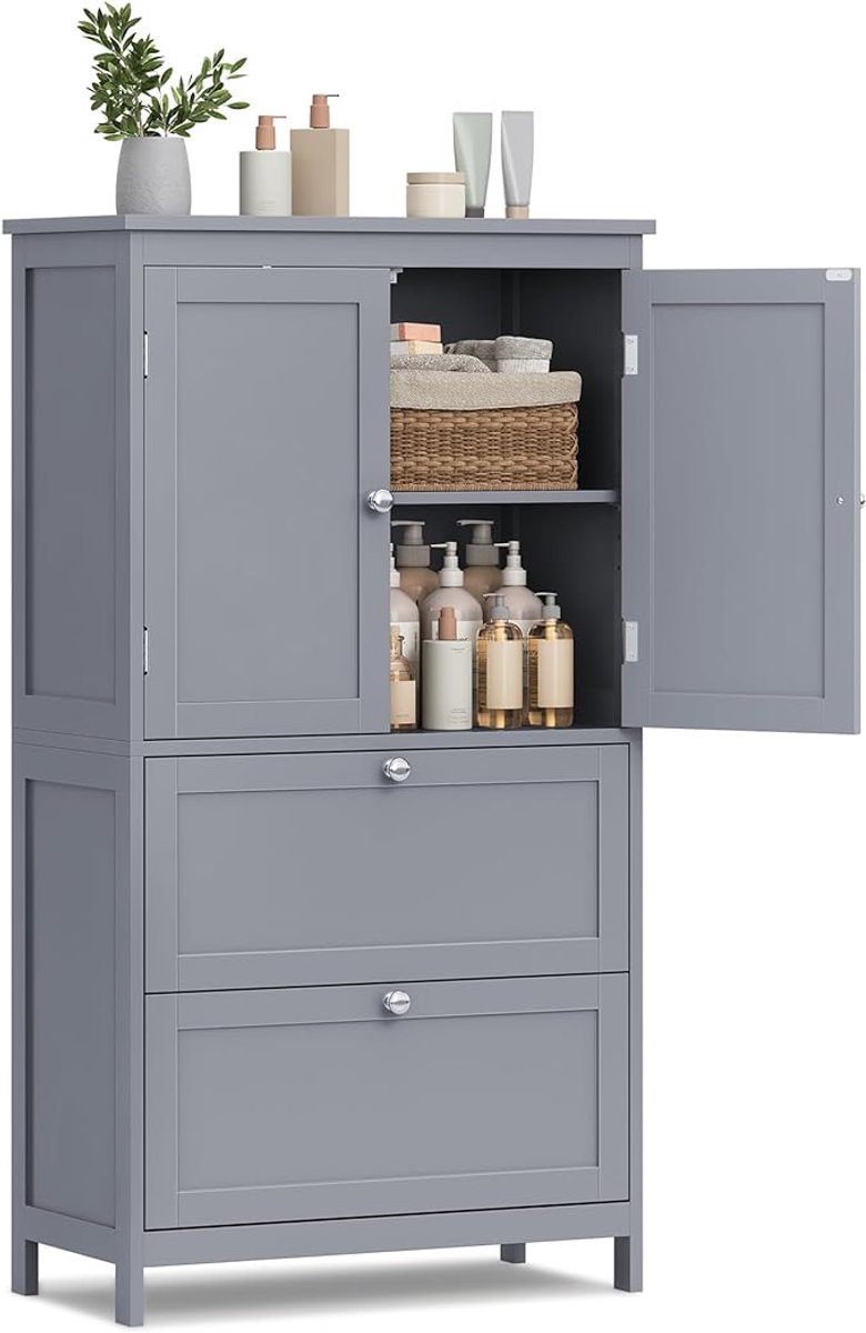 Badezimmerschrank hoogkast 40 x 30 x 170 cm – smalle opbergkast met lade, 2 deuren en verstelbare planken, multifunctionele kast wit – Urbanhome
