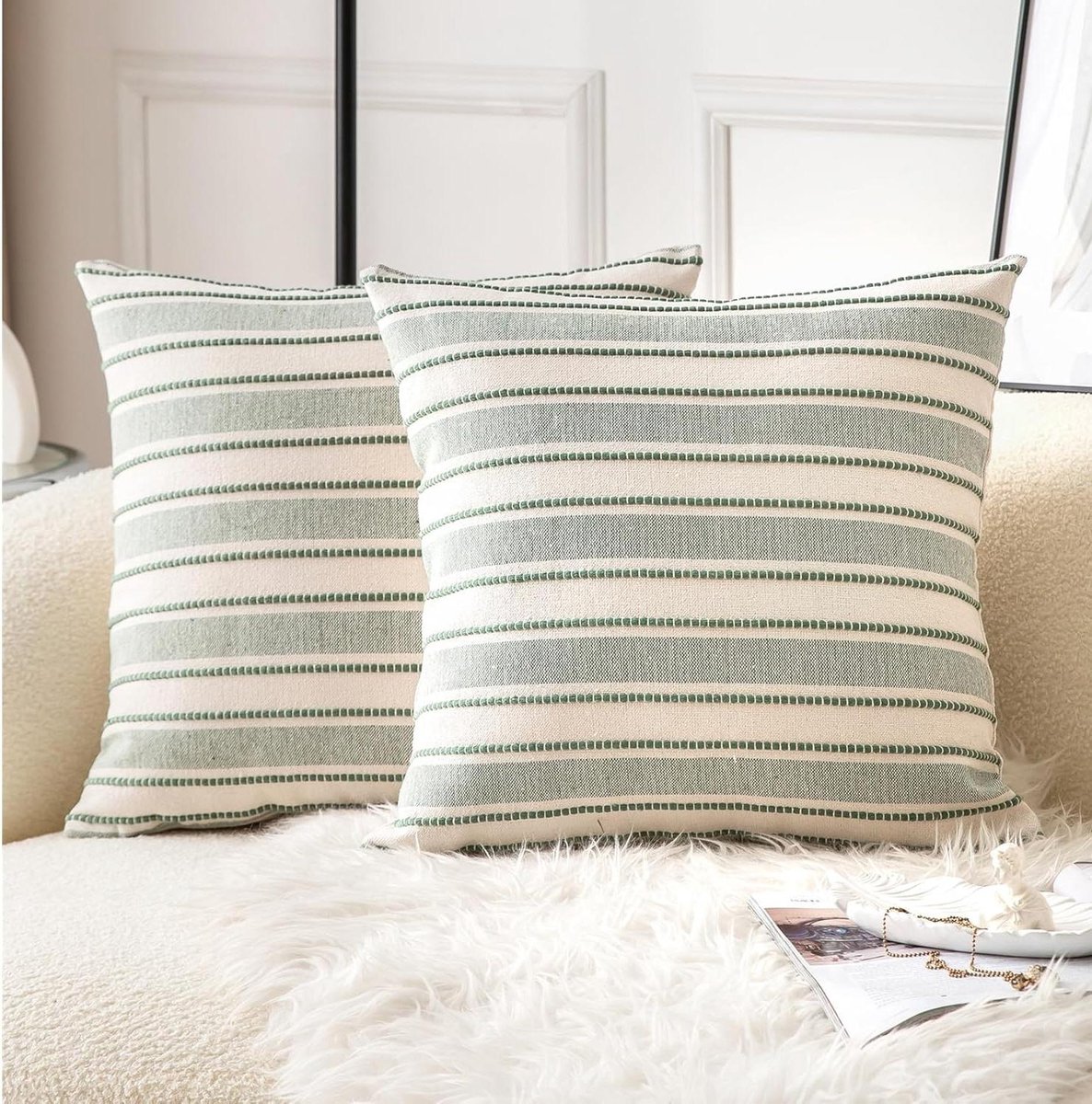 Decoratieve Sierkussenslopen - Boho Kussenhoezen - Woonkamer Decoratie - Krimpbestendig Vervaagbestendig - 65 x 55 cm - Groen Beige