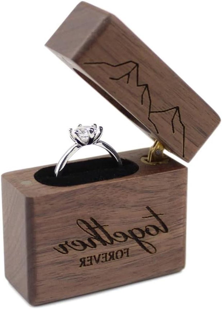 Houten Ring Doos - Verlovingsdoosje Opslag - Speciaal Moment - Romantische Gravure - Compact Formaat - Natuurlijk Hout