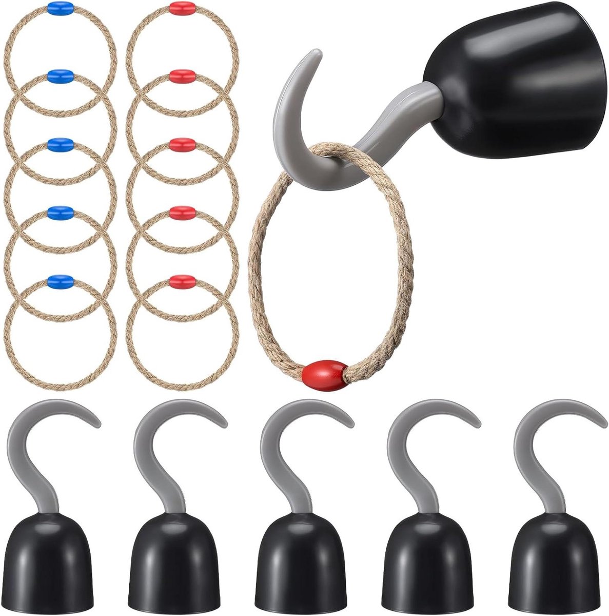 Haak Ring Toss Spel - Piraat Toss Spel - Feestspel Buiten - Educatief Plezier - 20x9cm Haken - Rood Blauw